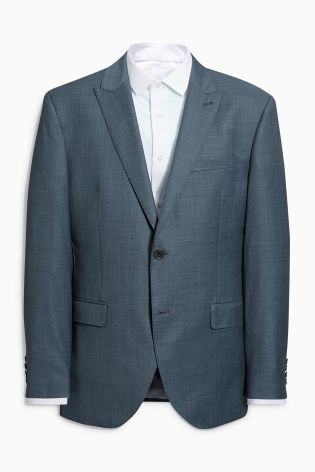 Blue Wool Sharkskin Regular Fit Suit: Jacket